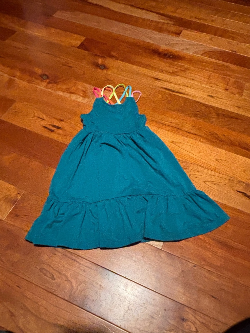 PLAY by Little Sleepies Teal Tiered Dress with Multicolor Crisscross Straps